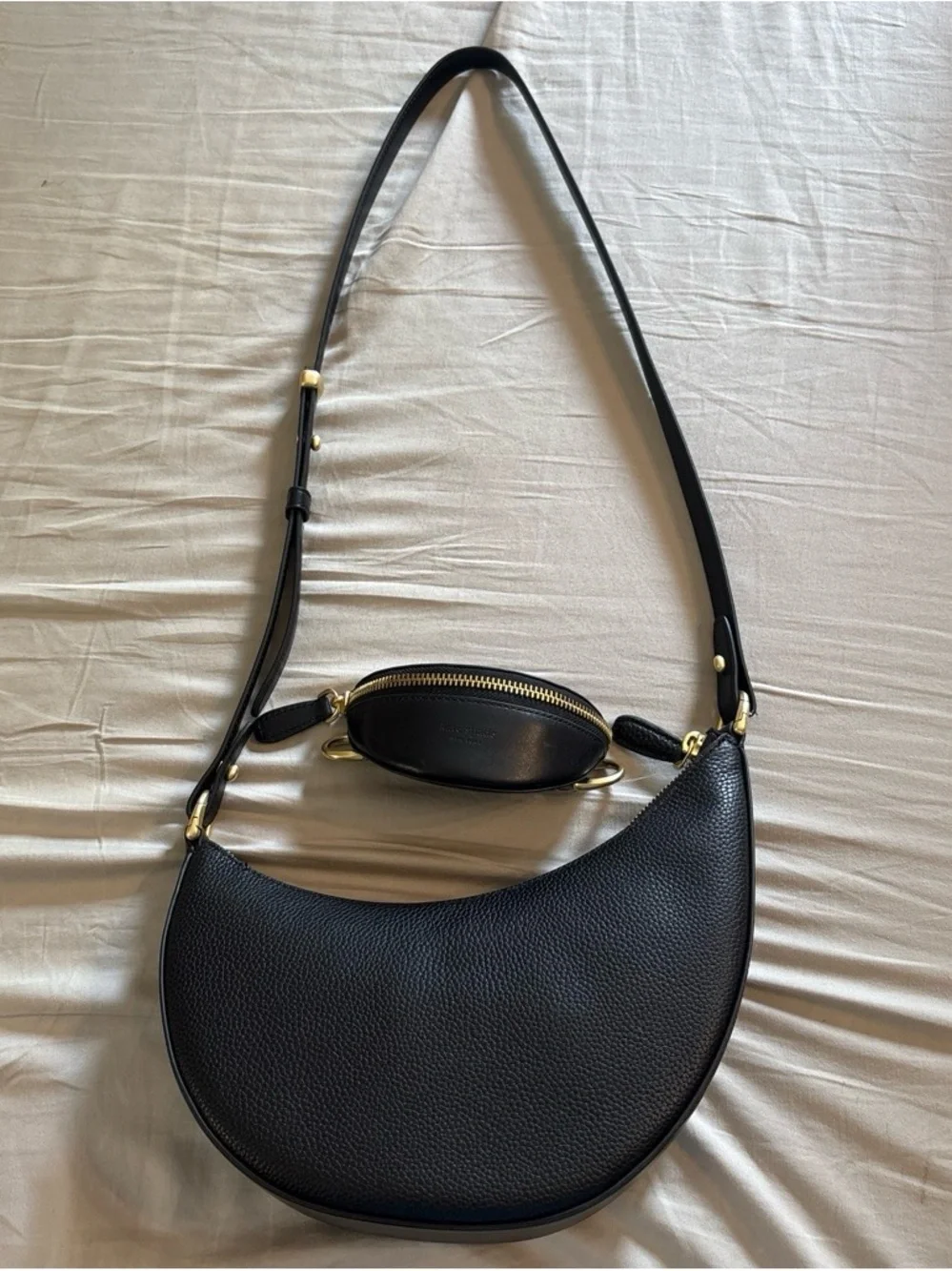 kate spade Black Pebbled Leather Crescent Shoulder Bag with Coin Pouch